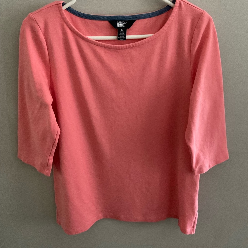 Lands' End Women's Coral three-quarter sleeve top. - Picture 2 of 6